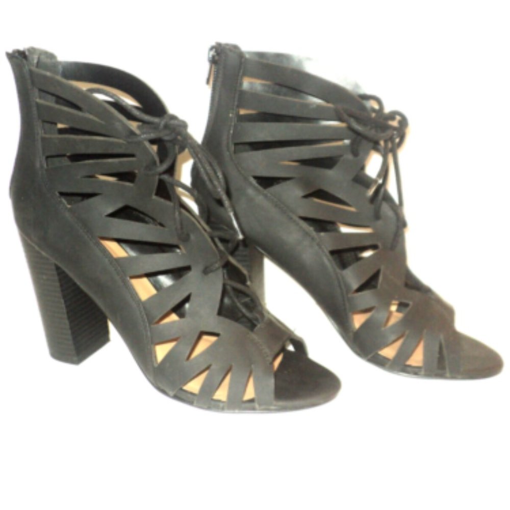 D Brand Women's Size 8 Black 4" Heels Sandals Tied Faux Suede Style: Detour